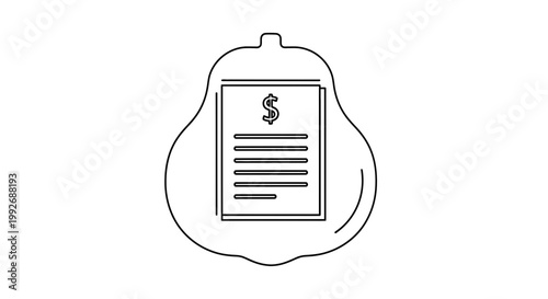 Pear with Dollar Bill Document Icon - Financial Growth Concept