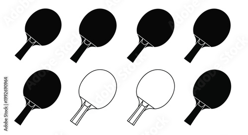 Arrangement of table tennis paddles in black and white silhouette