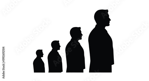 A progression of male figures starting with a child silhouette