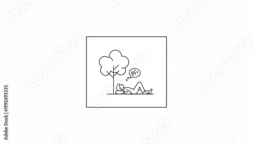 Man Relaxing Under Tree, Dreaming of Ideas, Brainstorming, Creative Thinking