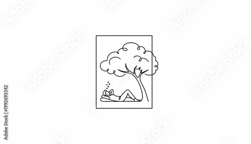 Man Relaxing Under Tree Silhouette, Peaceful Nap, Nature Escape, Summer Day