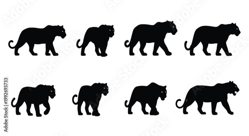 A collection of black panther silhouettes in various walking poses