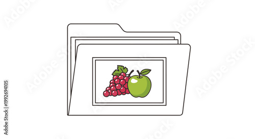 Folder with Grapes and Apple Icon, Healthy Food Organization Concept