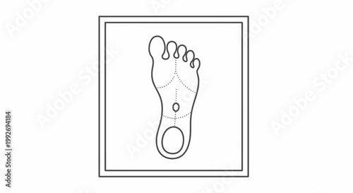 Foot sole imprint with plantar fascia line and pressure points, medical illustration