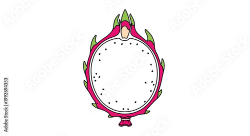 Dragon Fruit Slice Isolated on White Background, Exotic Tropical Fruit Cut in Half