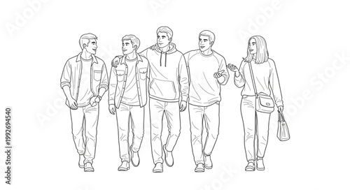 Group of five people standing together in a line.