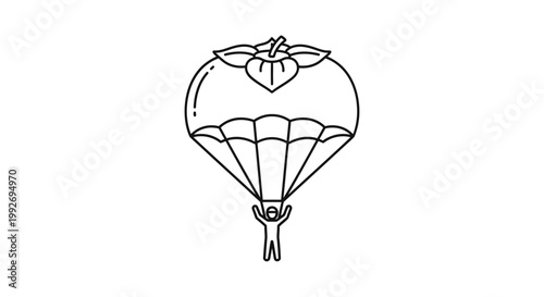 Creative illustration of a person skydiving with a persimmon as a parachute
