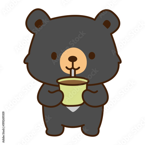 Kawaii Formosan Black Bear Drinking Beverage Illustration