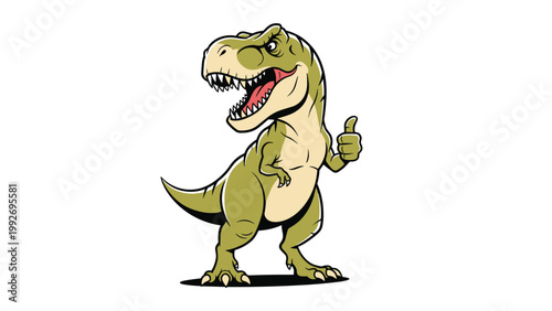 Fierce green tyrannosaurus rex is shown giving a positive thumbs-up gesture, blending prehistoric strength with a humorous modern touch.