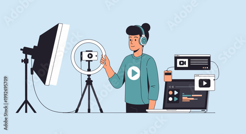 A person creating video content with recording equipment.