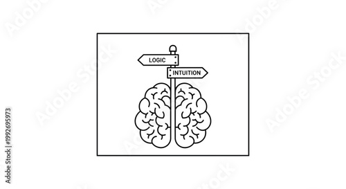 Brain with Logic and Intuition Signpost - Decision Making and Choice Concept