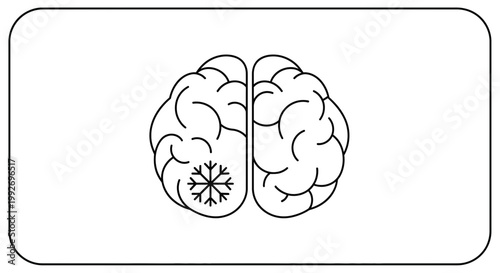 Brain with snowflake symbol representing cold or hypothermia, medical concept