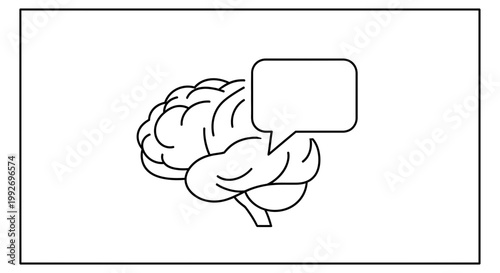 Brain with Speech Bubble Icon: Thinking, Ideas, Communication, and Mental Health Concept