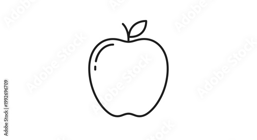 Simple Line Art Apple Icon - Healthy Food and Education Symbol