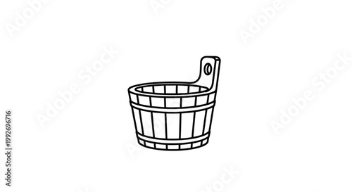 Simple Line Drawing of a Wooden Bucket with Handle