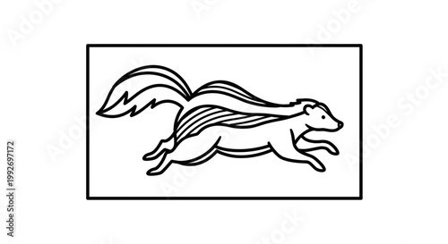 Running Skunk Silhouette, Black and White Line Art, Vector Illustration