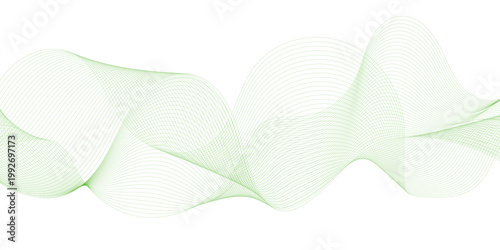 Smooth flowing curved stripes in green color. Futuristic motion design, minimal geometric pattern. Graphic vector illustration.
