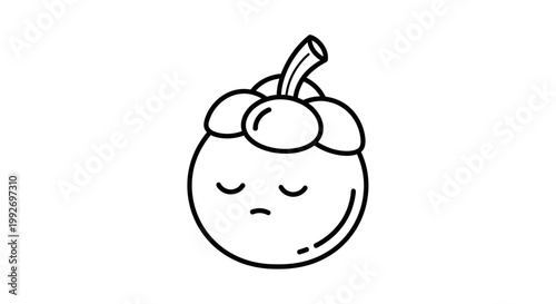 Sad Mangosteen Fruit Cartoon Character with Closed Eyes and Frown
