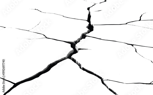 A stark black crack pattern resembling fractured earth presented as a striking silhouette on transparent background high quality professional detailed