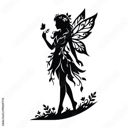 Nature Fairy Humanoid Shape Icon Silhouette Vector black design on a white background