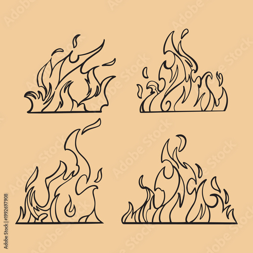 Handdrawn fire line art set