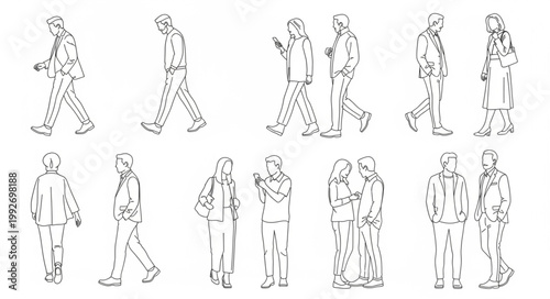 Collection of sketchy people walking and standing in various poses.