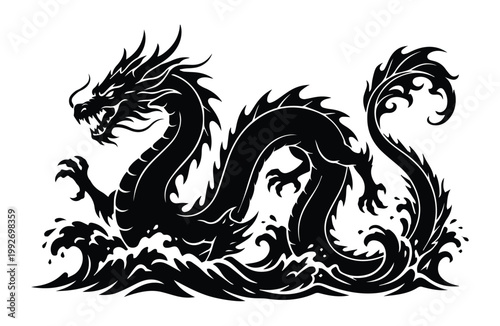 Ocean Serpent Dragon Shape Icon Silhouette Vector black design on a white background