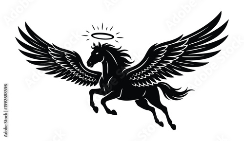 Holy Winged Horse Shape Icon Silhouette Vector black design on a white background