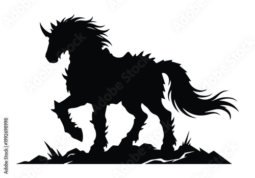 Dark Armored Horse Shape Icon Silhouette Vector black design on a white background