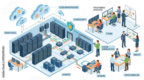 People working in data center operations.