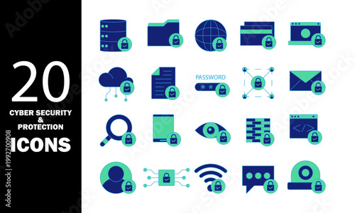 20 Cyber security icon set for data protection and privacy