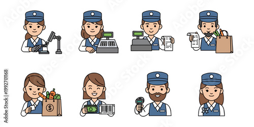 Cashier and customer service workers in uniform