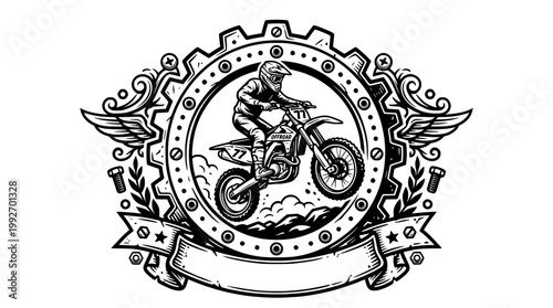 Offroad Motocross Logo with Gear Frame Vintage Style