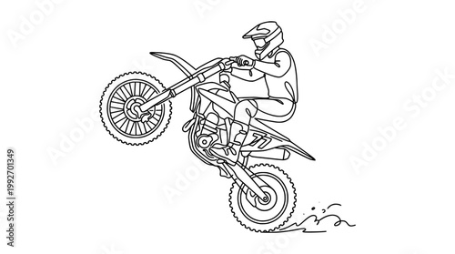 Monoline Dirt Bike Rider Wheelie Minimal Vector Illustration
