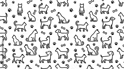 Cute Pet Dogs and Cats Seamless Pattern
