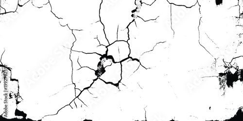 Minimal monochromatic photographed rough concrete textured background. Vector cracks concrete wall texture white and black for design. 