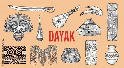 Dayak culture traditional tribal symbols.
