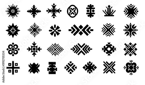 Tribal folk art symbol collection primitive decorative shapes vector isolated on white