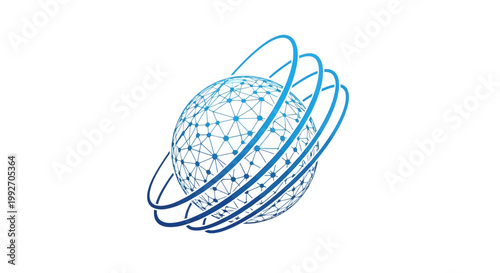 Blue and white globe with rings.