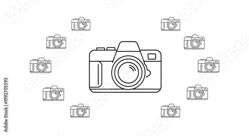Camera Icon Surrounded by Cameras.