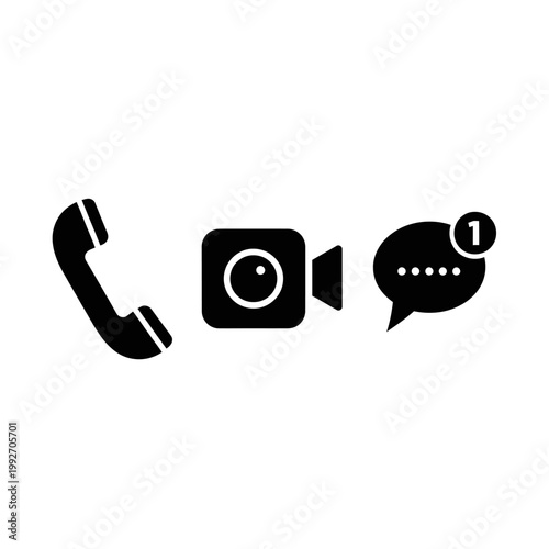 Communication Icons: Phone, Video Call, and Chat Message Notification