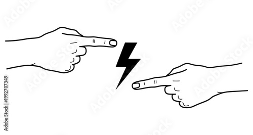 Two hands pointing at a lightning bolt symbol representing conflict or energy
