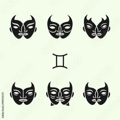 Gemini Zodiac Symbol and Masks - Astrology Concept