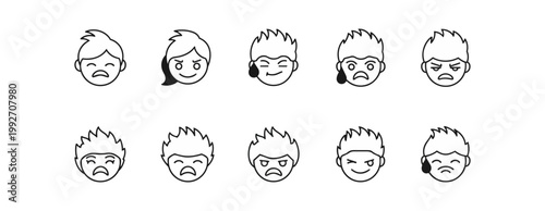 Emotions illustrated faces set