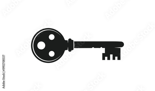 Vintage Ornate Skeleton Key with Floral Design, Antique Locksmith Tool, Symbol of Security and Mystery, Isolated on White Background