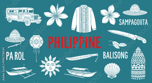 Schilderij op canvas Philippine Culture and Travel Symbols.