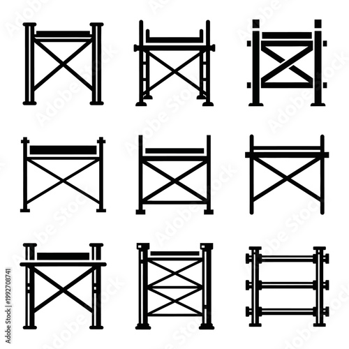 Scaffolding Icons Set: Construction, Building, Safety, Industrial Equipment
