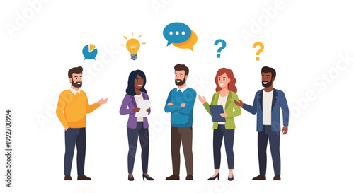 Diverse group of people discussing ideas.