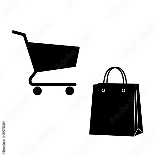 Shopping Cart and Bag Icons: Online Shopping and Retail Concept