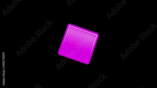 Seamless 2D motion graphics: translucent rectangular glass polygon, holographic iridescent magenta, with Transparent Alpha Channel.